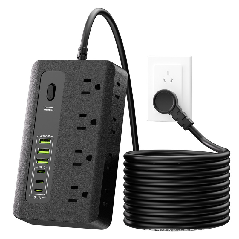 New 8-hole American special hole row plug overload protection PC flame retardant shell cross-border dedicated USB socket 3C3U