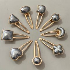 楕円片飾りDIY宋錦ヘアピン合金アクセサリークリップ布芸底托鴨口クリップ円形エッジクリップ部品