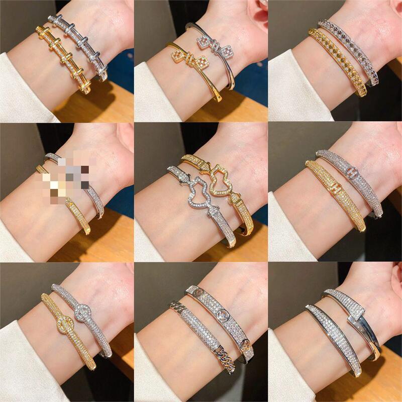 Zirconia Irregular Geometric Open Bracelet Light Luxury Design High-End Bracelet Niche Fashion Versatile Bracelet for Women