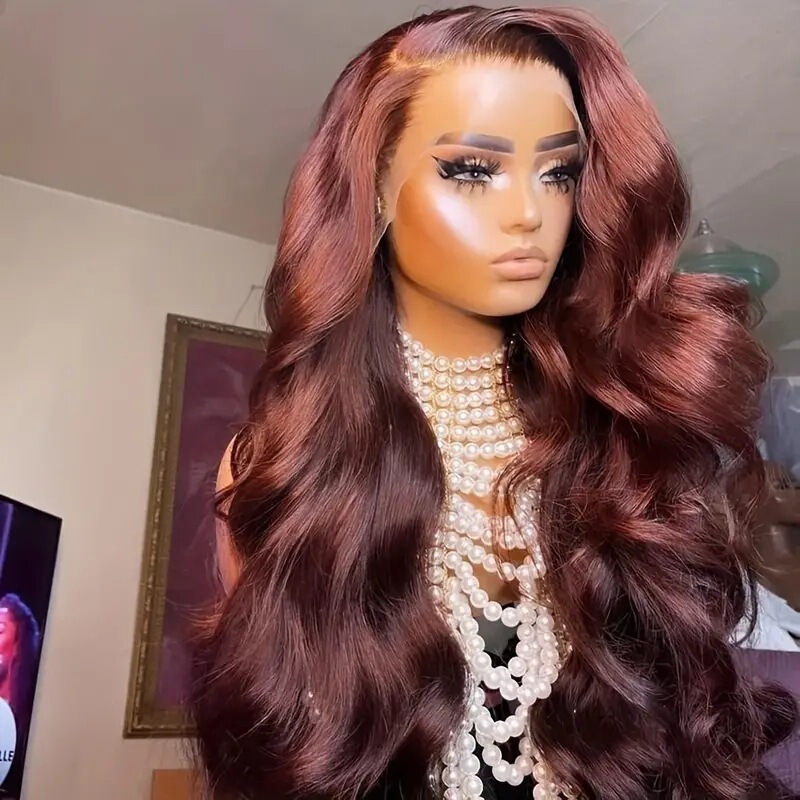 Cross-border hot-selling red brown big wave front lace wig full head cover European and American women's wig 13*4 lace