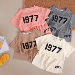 New 2023 Summer Children's Waffle Set for Boys and Girls, Digital Print Short Sleeve T-Shirts and Shorts Baby Two-Piece Set