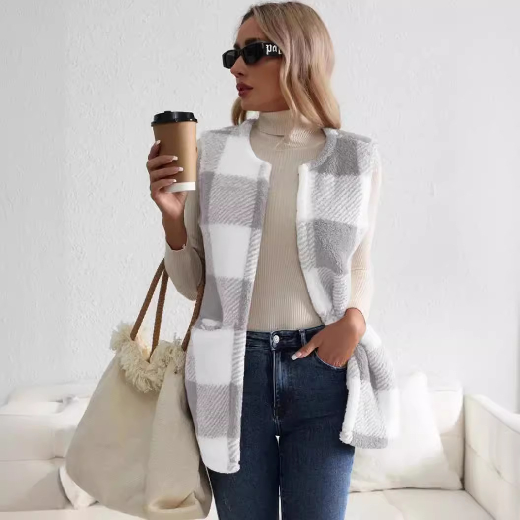 Women's Clothing coat loose plaid ladies cardigan fashion sweater_voghion.com
