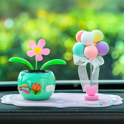 Car Accessories for Women, Car ornaments - green-sunflower-three-little-flowers-pink-mat-balloon