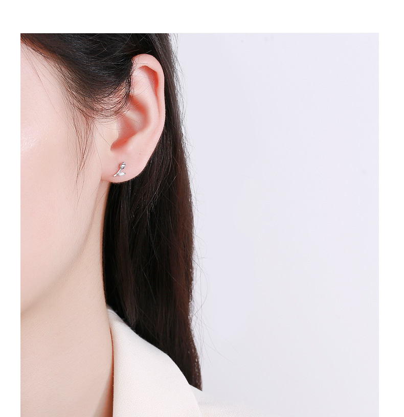 1 Pair Quantity Casual Occasion 925 Sterling Silver Material 1 Pair 925 Sterling Silver Rhinestones Flower Tulip Ear Studs