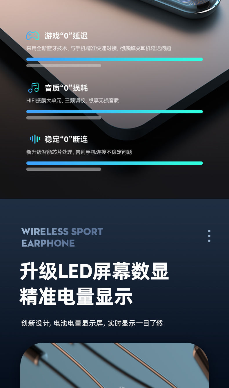 New sports neckband Bluetooth earphones with ultra-long standby time, heavy bass, suitable for running and listening to music, compatible with Apple and Android phones