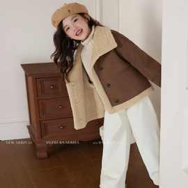 女童加绒外套秋冬装2025新款儿童洋气冬季加厚羊毛羔皮毛一体上衣