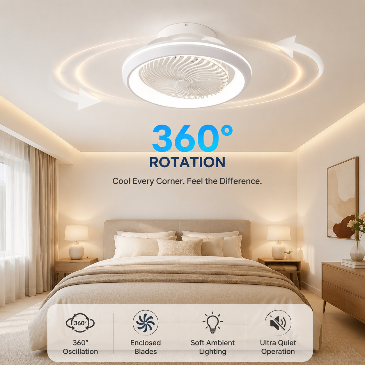 Lámpara Ventilador de Techo 110V de PC y ABS Inteligente con Control Remoto y APP para Dormitorio y Comedor