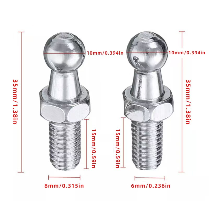 10mm Ball Head Screw Car Gas Strut Rod Gas Spring Support Rod Ball Head Base Metal Ball Head Bolt Adapter