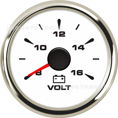 52mm Pointer Voltage Meter for Car and Boat Modification, Universal Instrument, 8-16V 18-32V, Multiple Backlight Options (automobile instrument) - silver-edge-white-background-8-16v