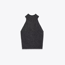 跨境外贸2025秋季新款圆领毛衣简约无袖露肩挂脖高领针织衫背心女