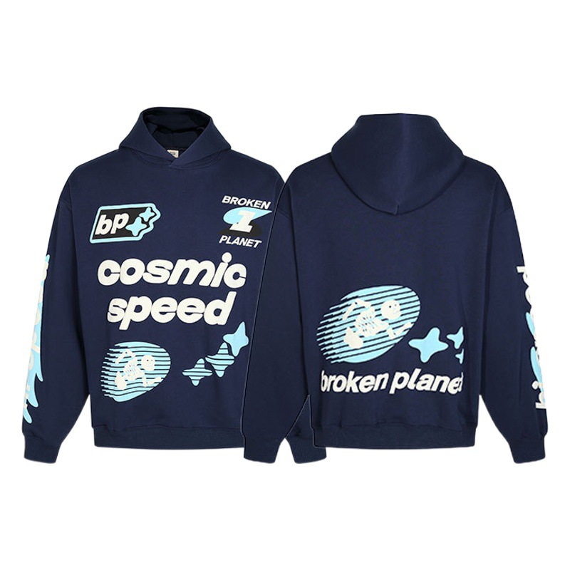 Planeta roto Impresión de espuma de letra Planeta roto suelta casual suéter con capucha hombres y mujeres moda