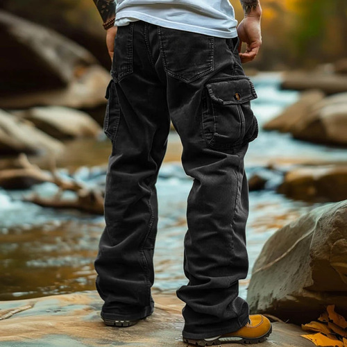 Corduroy casual pants, men's autumn style, retro loose work three-dimensional multi-pocket casual loose pants
