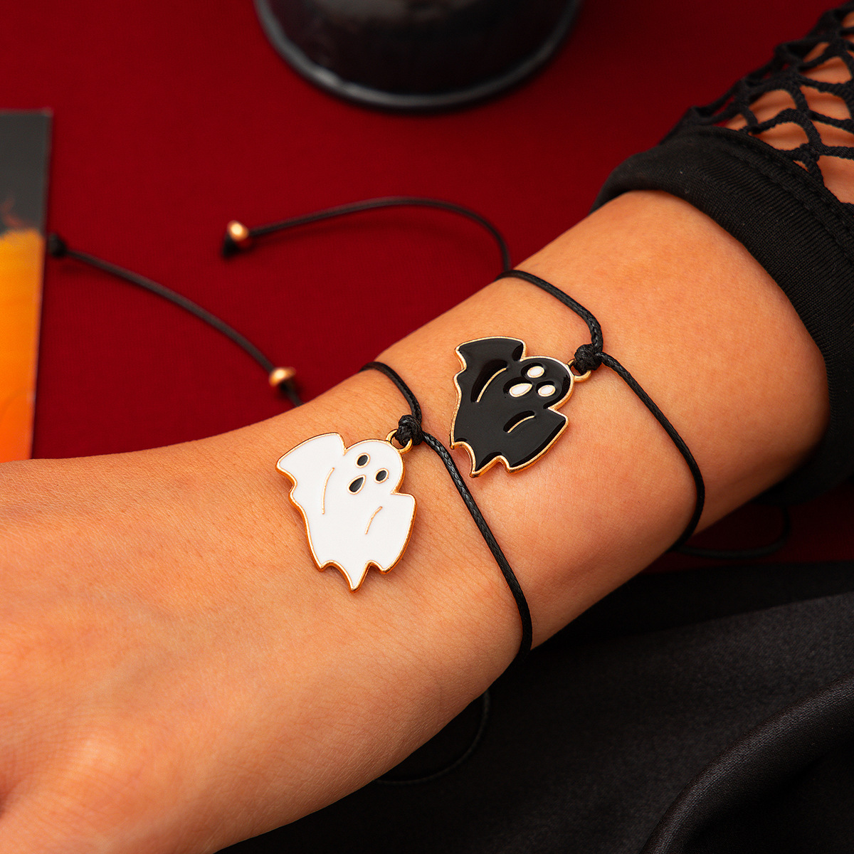 Halloween ghost leather wax line bracelet, dark wind bat alloy bracelet set_voghion.com