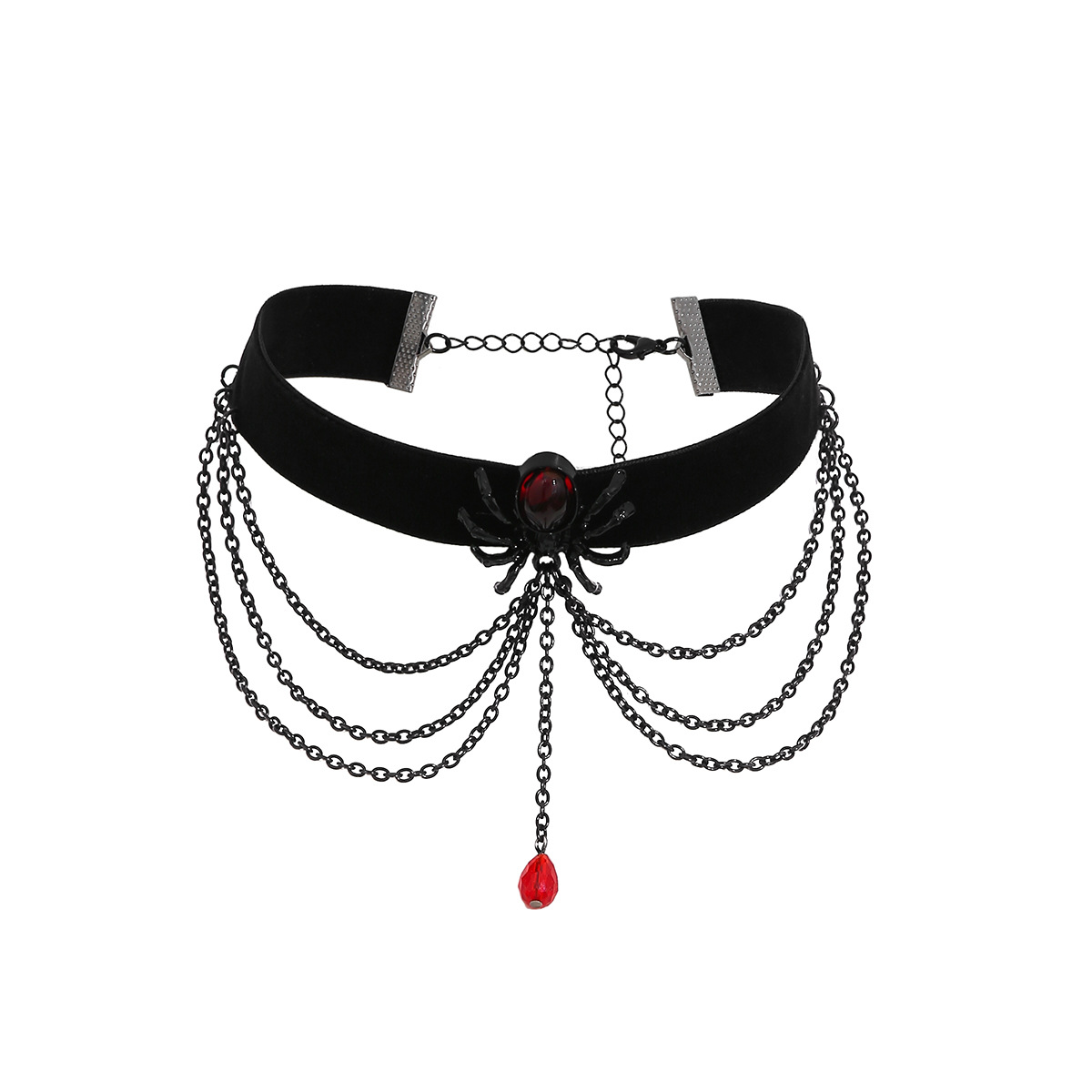 Halloween Blutfarbener Edelstein Choker Damen Halskette Persönlichkeit Blutstropfen Blutspinne Punk Halsband_voghion.com