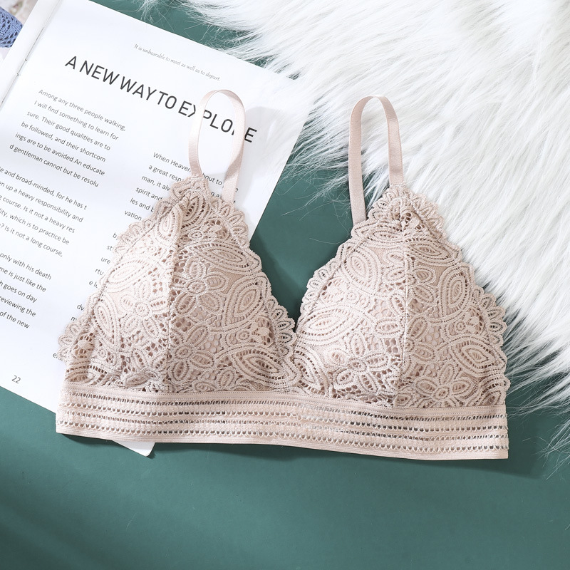 Triángulo francés taza sujetador de las mujeres otoño sexy encaje belleza espalda inalámbrico ropa interior de las mujeres en stock al por mayor image 12