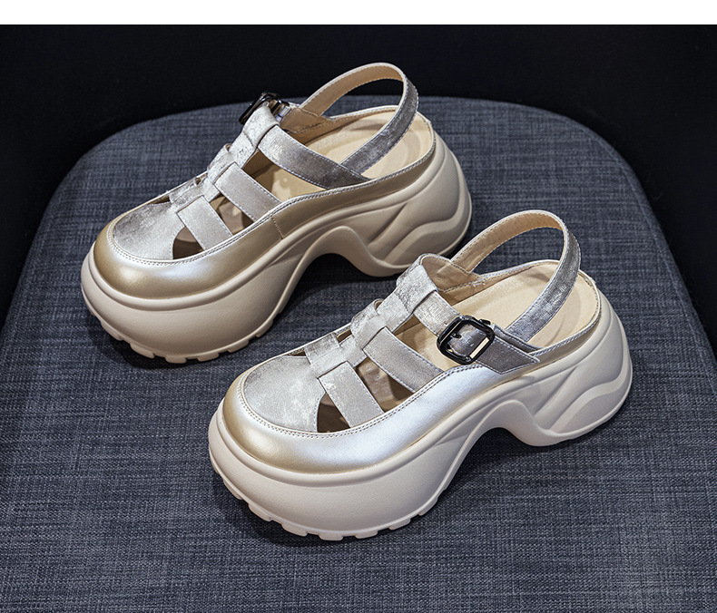 Sandal nữ đế dày phong cách La Mã gót thô cao 6 cm, hở mũi thoáng khí — M2905 màu be, M2905 màu đen, M2905 màu bạc chi tiết 30