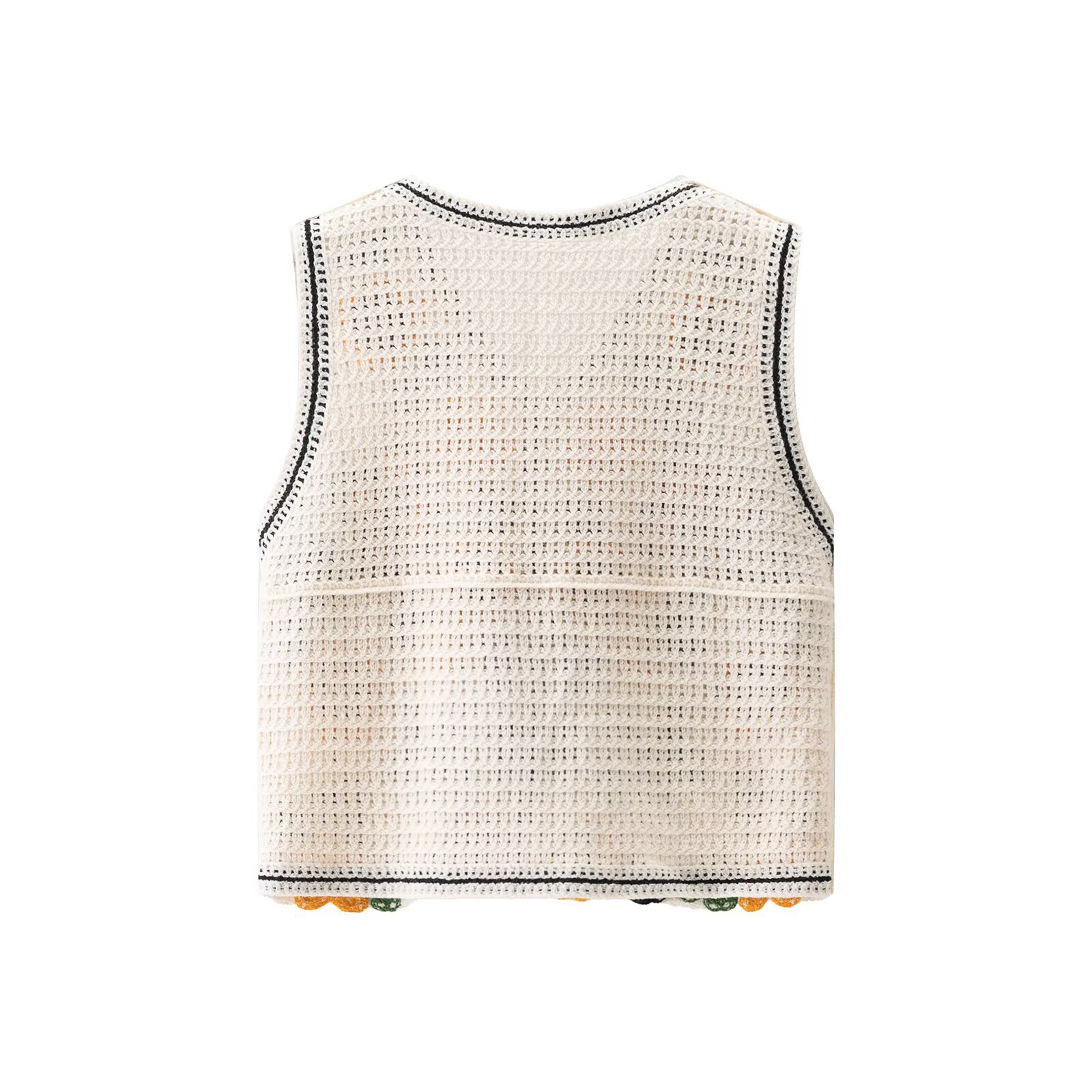 TAOP & ZA ropa de mujer verano 2026 nuevo gancho hueco de flores de color cuello en V hebilla de fila sin manga image 3