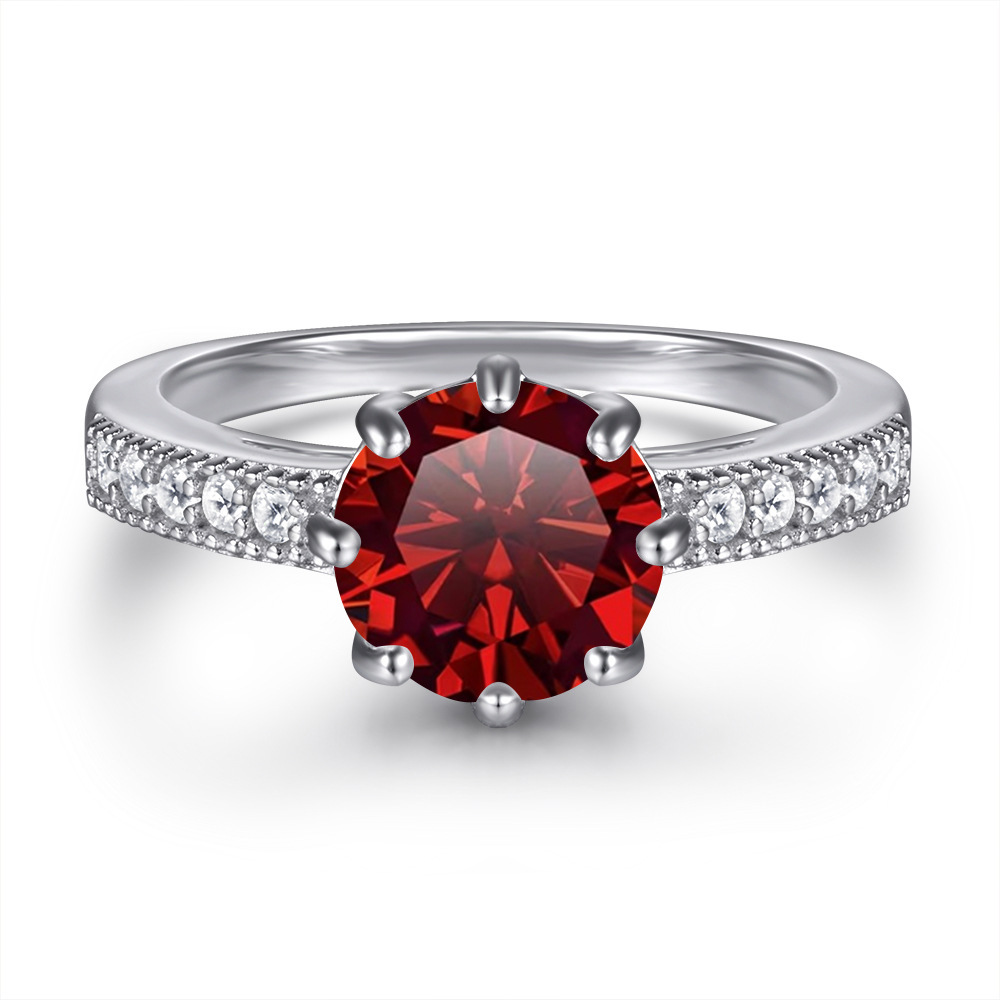 Fashion s925 anillo de plata esterlina diseñado por mujeres, anillo de plata redondo de color, anillo de piedra de moissanita no se desvanece