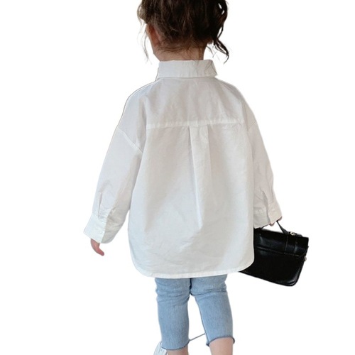 Baby Girls' Spring White Letter Korean Style Long Sleeve Shirt Cute Kids' Blouse Top Fashion