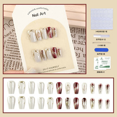 復古簡約美甲立體光療純手工穿戴甲  24片魔鏡粉指甲貼片工廠批發