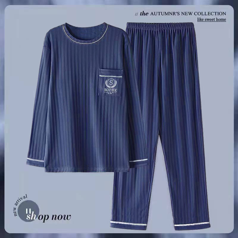 Algodón pesado para aumentar pijamas de manga larga para hombres cómodos jóvenes de mediana edad primavera otoño invierno ropa para el hogar