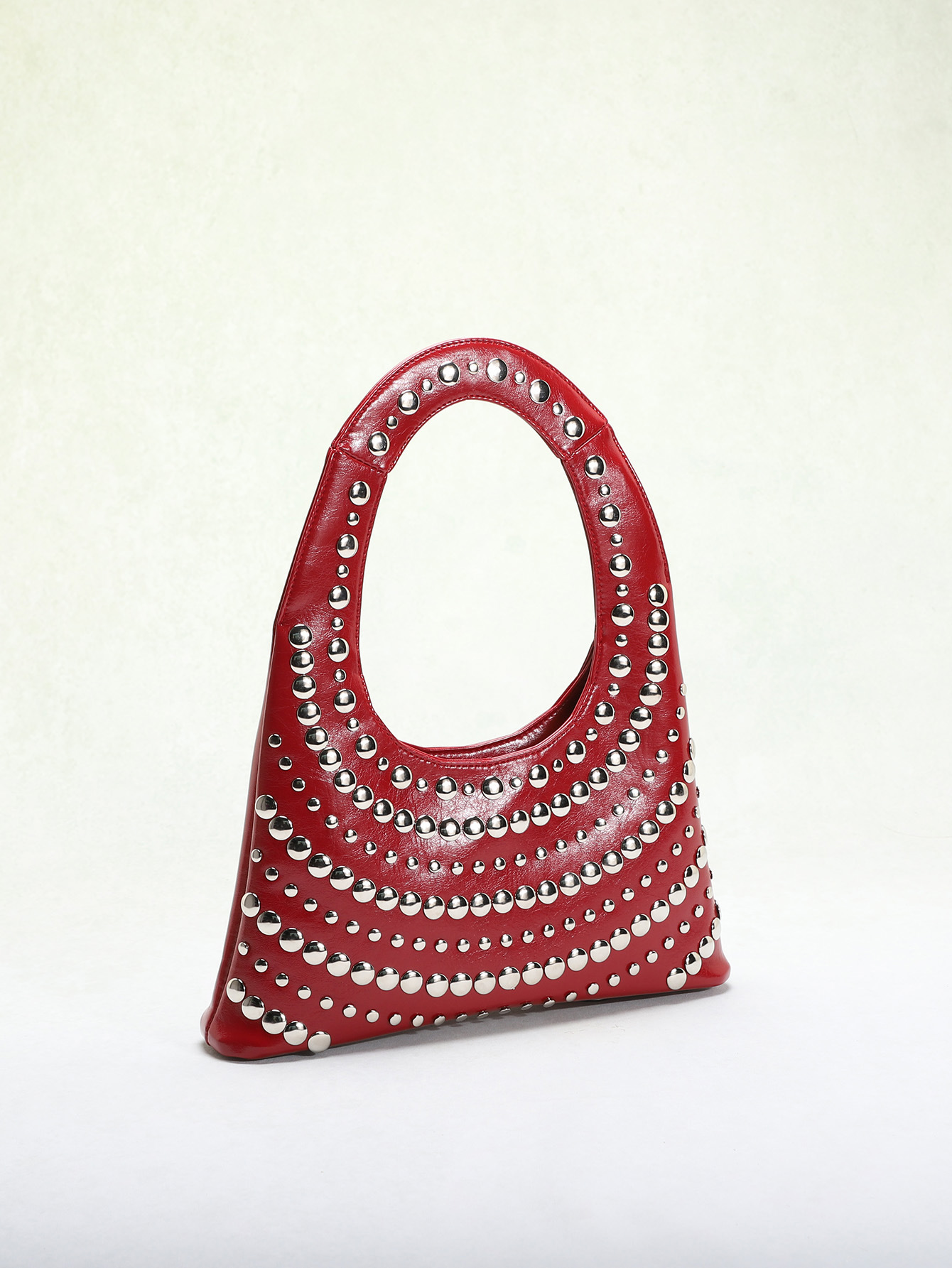 795g Weight Polyester Lining Material Rivet Fashion Element Open Closure Type Single Shoulder Strap Strap Type Shoulder Bag Bags Type Casual, Shopping Occasion Pu Leather Material Solid Color Pattern All Seasons Season Women's Gender Streetwear Style Dumpling Shape Shape Women's Pu Leather Solid Color Streetwear Rivet Dumpling Shape Open Shoulder Bag 11