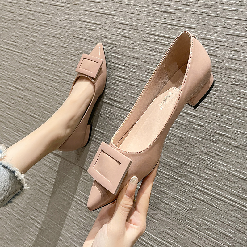 2022 primavera y otoño nuevos zapatos franceses de cuero suave de tacones planos no abrasivo pies de botón cuadrado simple zapatos de mujer 862 - 5