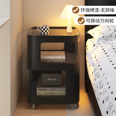 三梦小型铁艺床头黑色家用卧室简易可移动带灯置物替边几