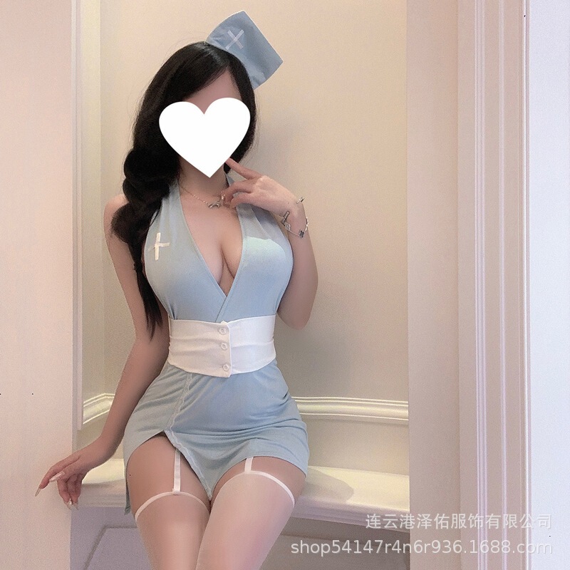 Yi Mengyao Sexy Intimates Private Nurse Exposed Breasts Sexy Butt-Covering Skirt Role-Playing Flirting Sexy Pajamas F014