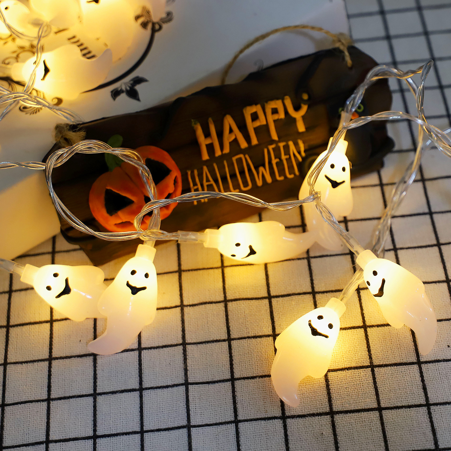 Guirnaldas de luces LED transfronterizas, guirnaldas de luces LED para Halloween, decoración exterior, luces LED de calabazas, luces decorativas para arreglos de escenas de Amazon.