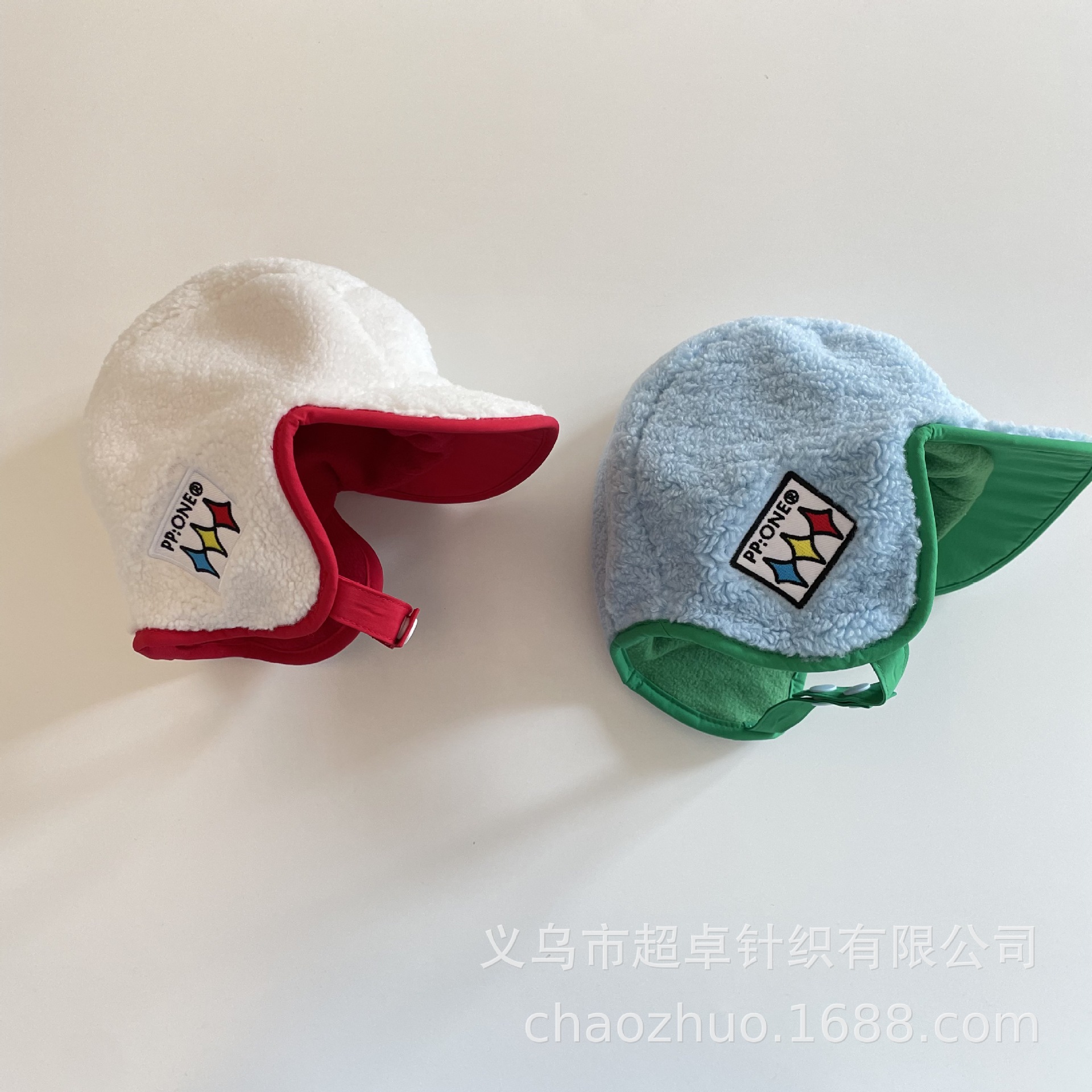 handsome winter hat children‘s parent-child lamb wool contrast color binding ushanka ears protection peaked cap