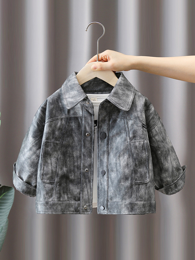 6082 chaqueta de cuero retro para niños 2024 nueva ropa para niños chaqueta de cuero de primavera y otoño para niños chaqueta coreana de otoño marea image 4