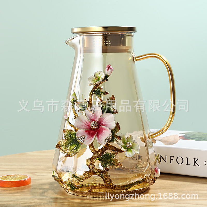 Esmalte taza de agua de color flor creativa taza de té taza de jugo taza de vidrio de cristal resistente al calor taza de café taza de pareja de gama alta regalo de la taza