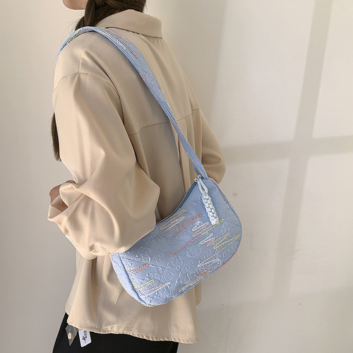 Summer Forest-Style Fresh & Minimalist Shoulder Bag for Women, 2024 – Lightweight, Pleated Underarm Bag, Casual & Versatile Canvas Crossbody Bag