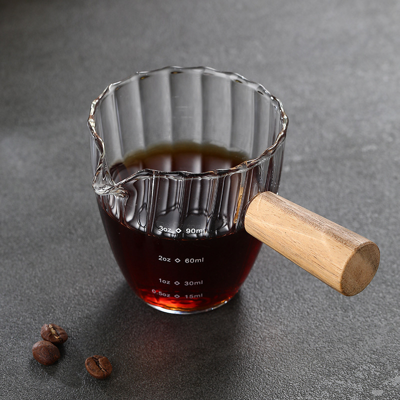 木製ハンドル二口小型ミルクカップコーヒーミルクカップイタリアンガラスコーヒー計量カップ縦縞ミルクカップミニミルクタンクカップ|undefined