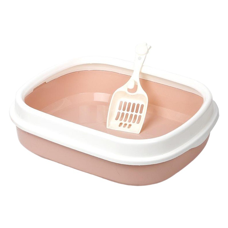 Caja de arena para gatos al por mayor en stock semi-cerrado a prueba de salpicaduras Caja de arena para gatos ovalada borde alto pala de arena para gatos