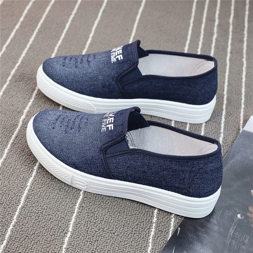 2024 spring beef tendon thick-soled denim shoes for women old Beijing cloth shoes mom student sneakers lazy canvas shoes for women