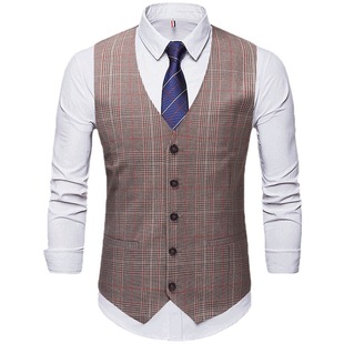 Foreign trade men's clothing 2021 spring new single-breasted suit vest men's plaid vest overalls