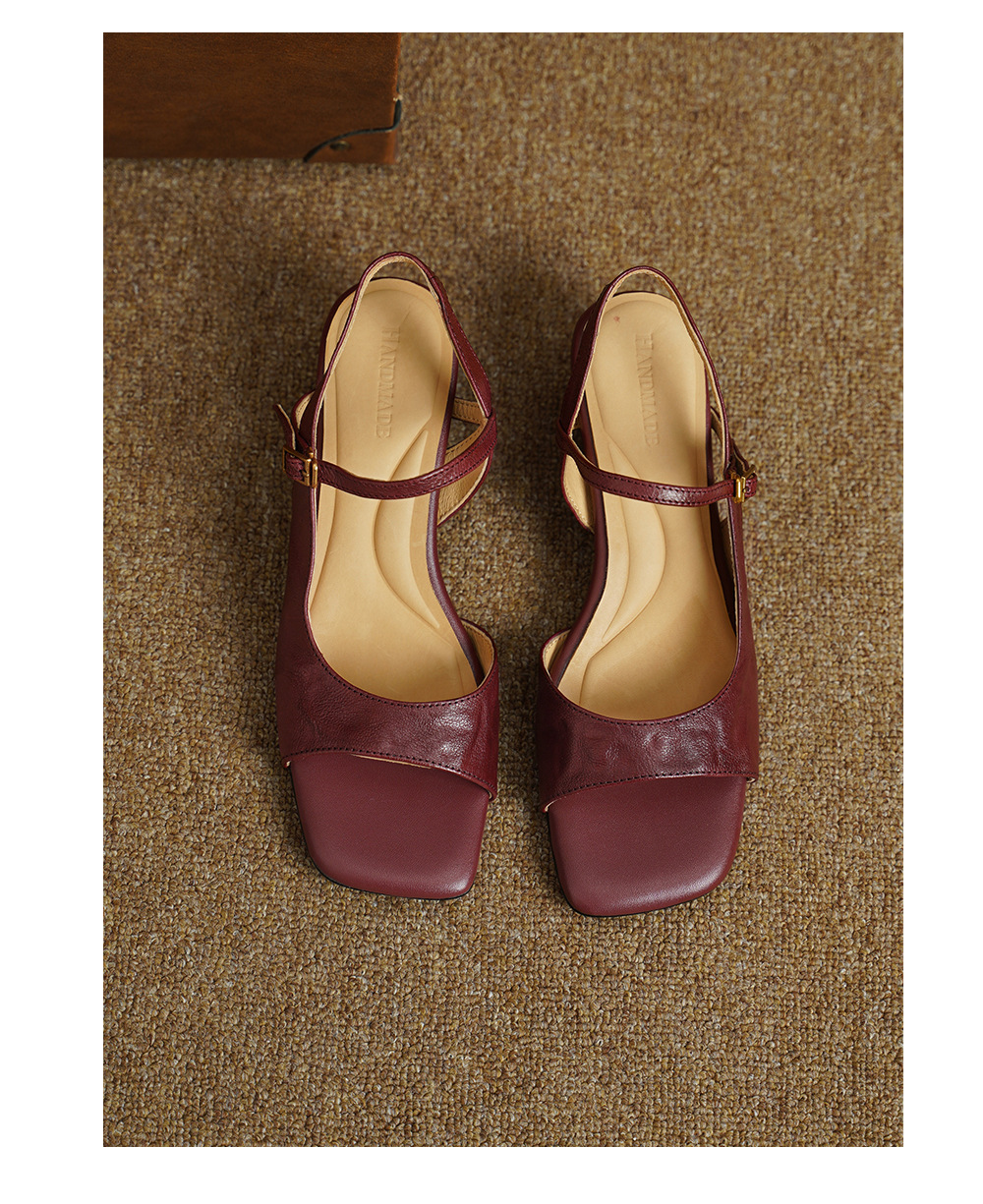 Sandal nữ da dê hở mũi gót vuông 4,5 cm phong cách Hàn Quốc — đen chi tiết 14