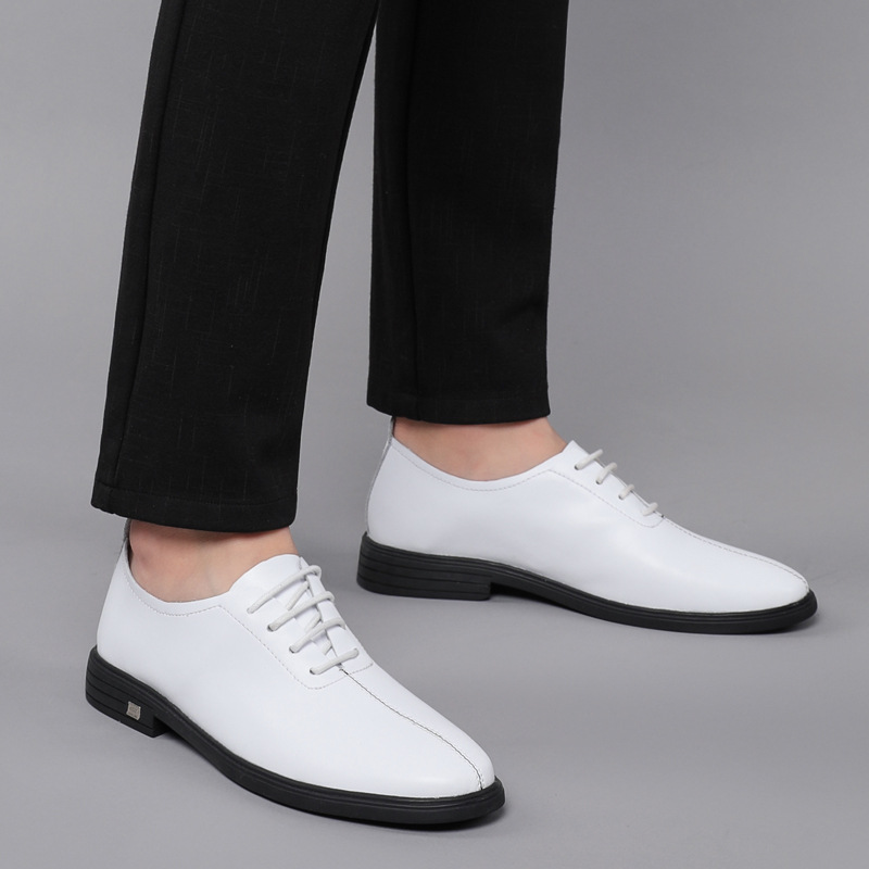 Men's Soft-soled White Formal Leather Shoes, Wind Work Men's Shoes_voghion.com