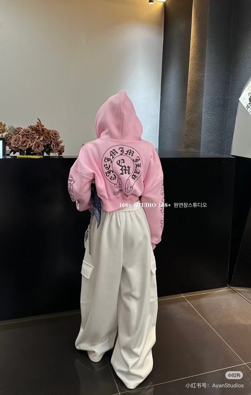 25秋冬新款美式复古梵文马蹄印花辣妹短款潮牌连帽拉链卫衣|undefined