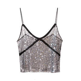 秋简  性感蕾丝亮片吊带背心小众辣妹修身短款上衣  camisole top