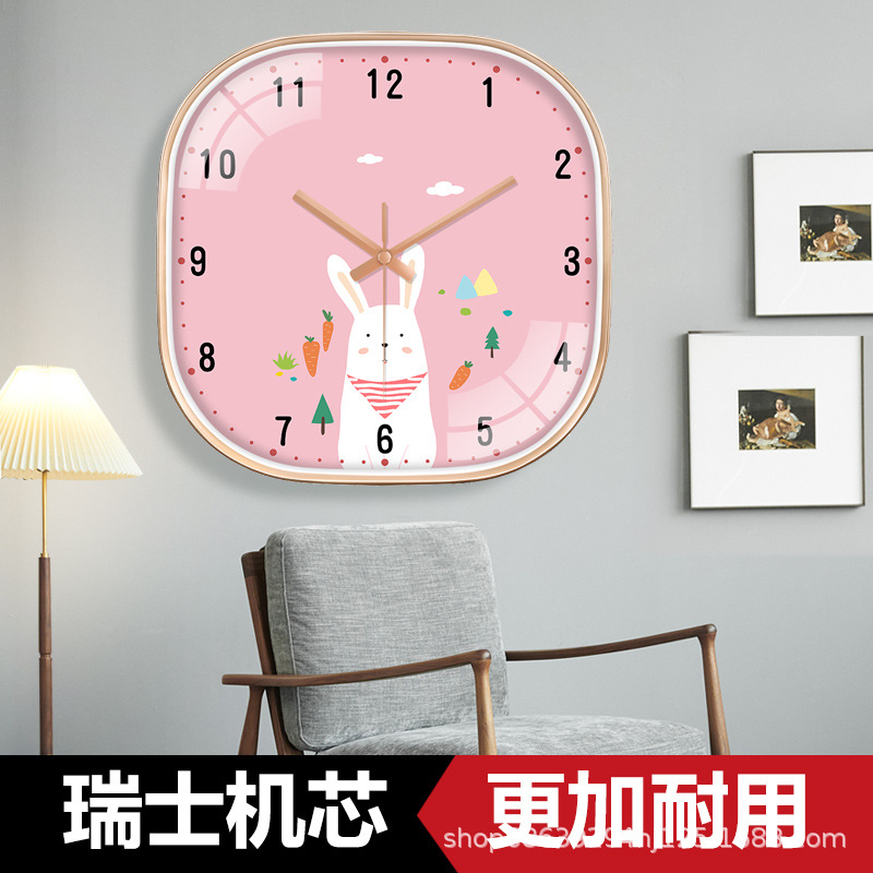 Children's Room Cartoon Quiet Wall Clock Bedroom Cute Fashion Time Clock Girl Living Room Home Wall Hanging Rabbit Hanging Watch