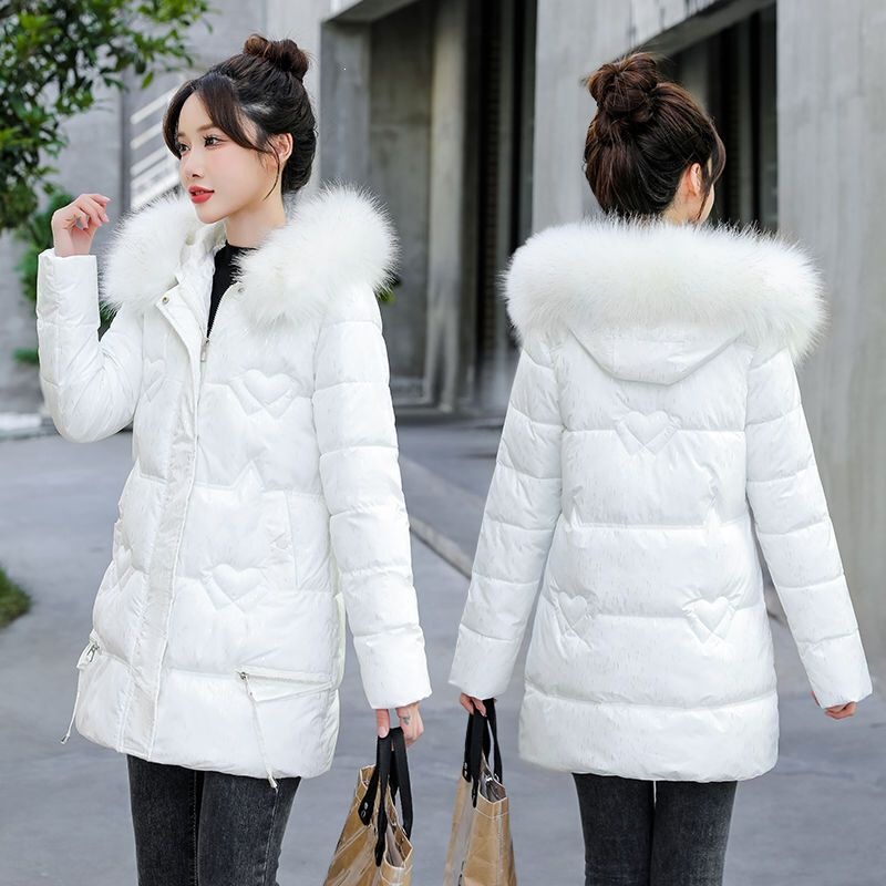 Mid-length winter cotton coat for women, 2022 new autumn and winter hooded thickened winter coat with large fur collar, slimming cotton jacket Mid-length winter cotton coat for women, 2022 new autumn and winter hooded thickened winter coat with large fur collar, slimming cotton jacket