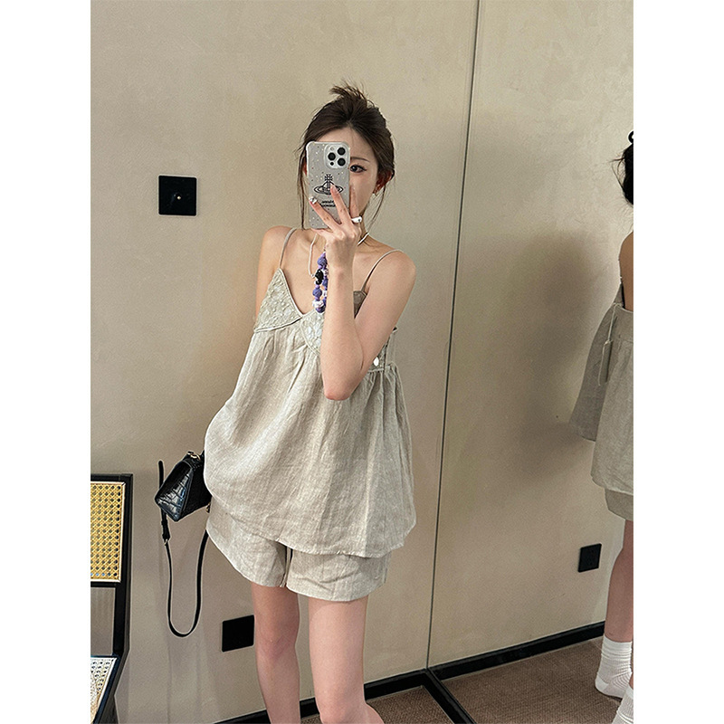 [in Stock] Korean Style Unique Sequin Patchwork Camisole Pajamas for Women, Summer Plus Size Tank Top and Shorts Loungewear Set