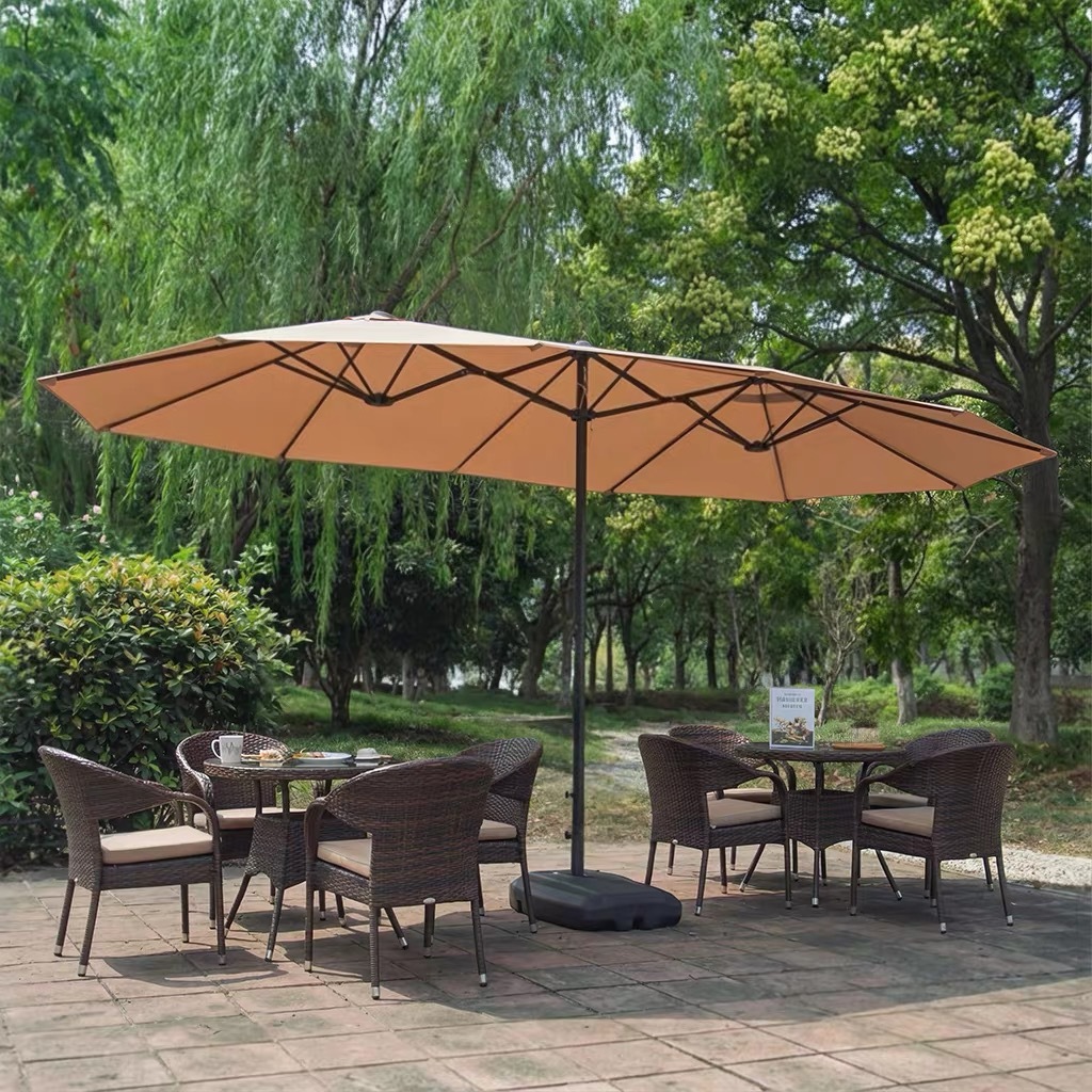 Paraguas al aire libre gran paraguas de columna media terraza jardín tienda exterior paraguas comerciales camping paraguas de tres cabezas image 4