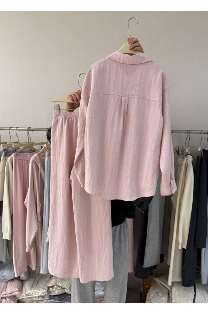 European Style Women's Two Piece Set Linen High End Elegant Loose Fitting Cotton Shirt Wide Leg Pants Summer Outfit_ecoleips.com
