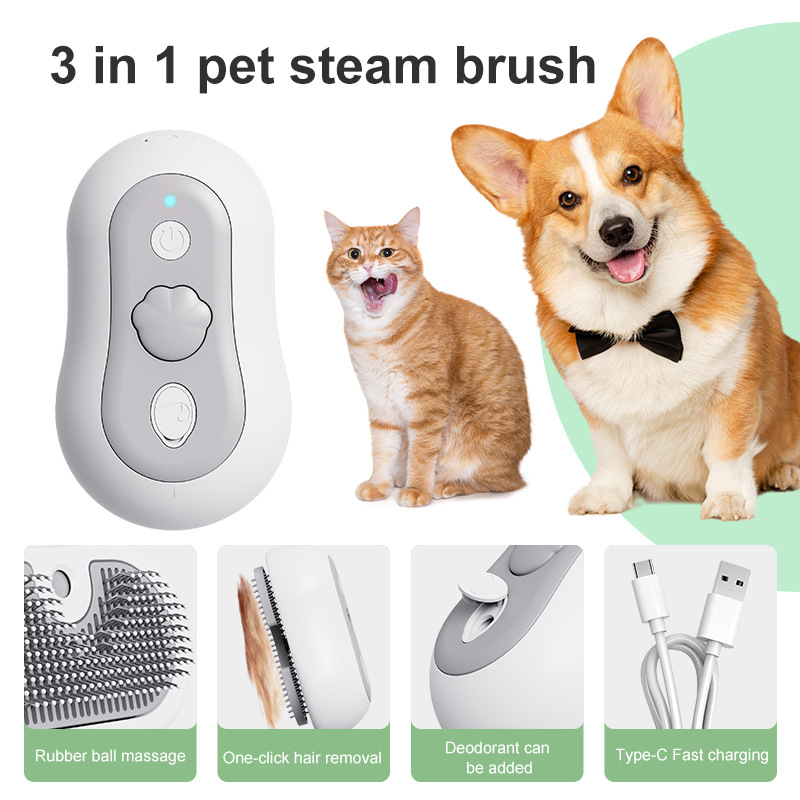Nuevo peine de spray para mascotas transfronterizo, cepillo de eliminación de cabello con un clic para perros y gatos, cinturón de masaje de limpieza, peine de cabello anti-vuelo en aerosol