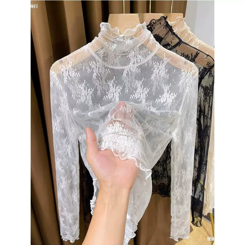 Юбка на подтяжках со средней горловиной и сетчатой ​​рубашкой снизу, новинка 2024 года, женская весенняя, осенняя и зимняя тюлевая полугольф-кружевной топ