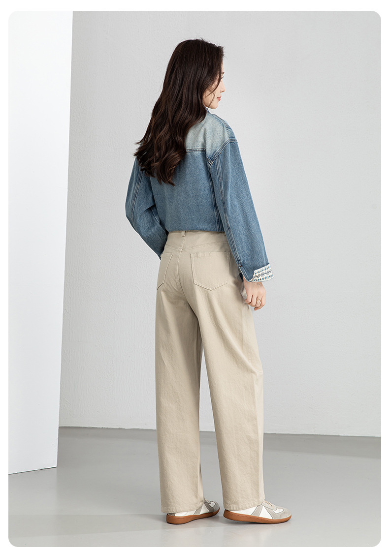 Quần jean nữ ống rộng cạp cao dáng suông vải denim wash nhẹ — Tên chi tiết 21